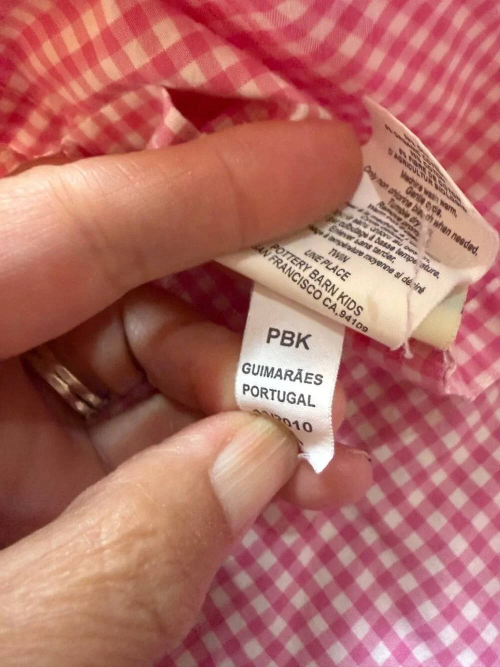 Pottery Barn Kids Organic Cotton Pink Gingham Twin Flat Sheet & Pillowcase Set